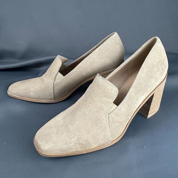 JOIE Wevenly Suede Leather Block Heel Shoes Tan Slip On Loafers Size 9.5 NEW - Picture 5 of 16